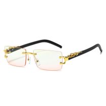 Fashion Yellow Powder Tablets Rimless Cut-edge Square Sunglasses