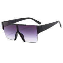 Fashion Black Frame Double Gray Film Rimless Square One-piece Sunglasses