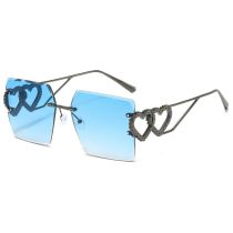 Fashion Gun Frame Blue Film Pc Hollow Heart Cut Edge Square Sunglasses