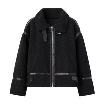 Fashion Black Lambswool Lapel Zipped Jacket