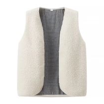 Fashion White Lamb Wool Check Vest