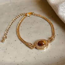 Fashion Gold Copper Diamond Geometric Oval Tiger Eye Bracelet