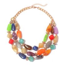 Fashion Color Resin Geometric Beaded Multi-layer Necklace