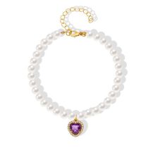 Fashion Purple Pearl Beaded Diamond Love Pet Collar