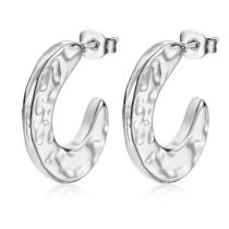 Fashion Silver Stainless Steel Irregular Hydraulic C-shaped Earrings