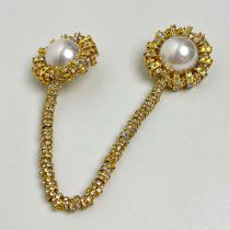 Fashion Double Pearl Model Geometric Diamond And Pearl Brooch