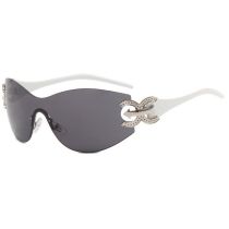 Fashion White Frame All Gray Pc Irregular Rimless Sunglasses