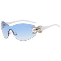 Fashion White Frame Blue Film Pc Irregular Rimless Sunglasses