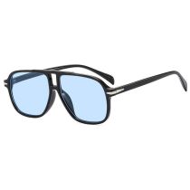 Fashion Bright Black And Blue Film Ac Double Bridge Large Frame Sunglasses