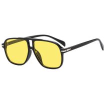 Fashion Bright Black And Yellow Film Ac Double Bridge Large Frame Sunglasses