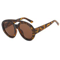 Fashion Leopard Print Tea Slices Ac Double Bridge Large Frame Sunglasses
