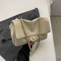 Fashion Off White Pu Lock Flap Large Capacity Shoulder Bag