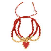 Fashion Red Multi-layer Beaded Copper Beads Love Oil Drop Pendant Braided Bracelet