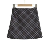 Fashion Black Polyester Plaid Skirt