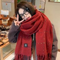 Fashion Red Cotton Polyester Plaid Scarf