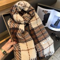 Fashion Brown Cotton Checked Fringed Scarf