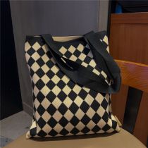 Fashion 9 Diamond Black Knitted Printed Large Capacity Shoulder Bag