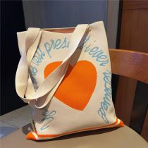 Fashion 20 English Love Oranges Knitted Printed Large Capacity Shoulder Bag