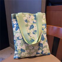 Fashion 34 Flowers And Leaves Green Knitted Printed Large Capacity Shoulder Bag