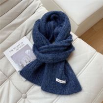 Fashion 10d Navy Blue Solid Color Knitted Patch Scarf