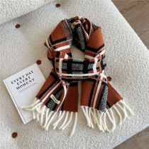 Fashion Tassel Orange Knitted Printed Fringed Patch Scarf