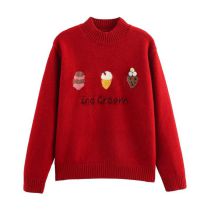 Fashion Red Ice Cream Jacquard Knit Sweater