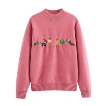 Fashion Pink Purple Cartoon Jacquard Knitted Sweater