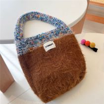 Fashion Brown Plush Bulky Patch Tote Bag