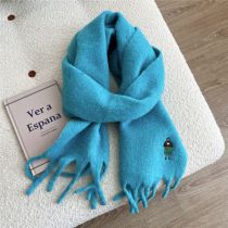 Fashion 10 Lake Blue Character Embroidery Tassel Scarf