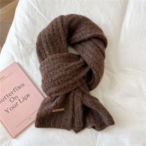Fashion 7 Brown Solid Color Knitted Patch Scarf