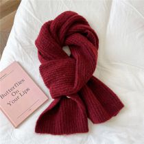 Fashion 9 Wine Red Solid Color Knitted Patch Scarf