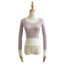 Fashion Purple Color Block Knitted Crew Neck Sweater
