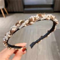 Fashion Coffee Color Pearl Rhinestone Wrapped Thin Edge Headband