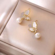 Fashion Earrings Titanium Steel Diamond Butterfly Pearl Earrings