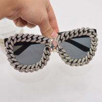 Fashion Silver Metal Diamond Chain Cat Eye Sunglasses