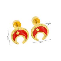 Fashion Red Stainless Steel Gold Plated Moon Stud Earrings