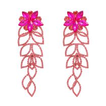 Fashion Rose Red Alloy Diamond Flower Earrings