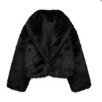 Fashion Black Blended Fur Lapel Jacket
