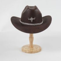 Fashion As Shown In The Picture Dark Brown One-word Top Pu Leather Cow Head Felt Jazz Hat