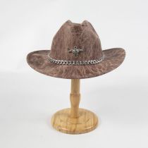 Fashion As Shown In The Picture Light Brown One-word Top Pu Leather Cow Head Felt Jazz Hat