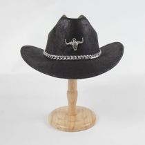 Fashion As Shown In The Picture The Black Word Top Pu Leather Cow Head Felt Jazz Hat