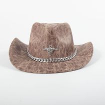 Fashion As Shown In The Picture Light Brown Peach Heart Top Pu Leather Cow Head Felt Jazz Hat