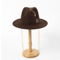 Fashion Brown Pin Chain Felt Jazz Hat