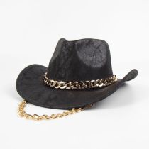 Fashion Heart Top Black Metal Chain Suede Cocked Jazz Hat