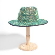 Fashion Olive Color Rhinestone Flat Brim Jazz Hat