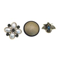 Fashion Gold Alloy Diamond Pearl Bee Brooch Set