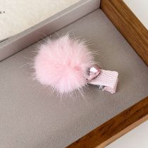 Fashion Pink Mink Fur Ball Embellished With Diamond Love Hairpin
