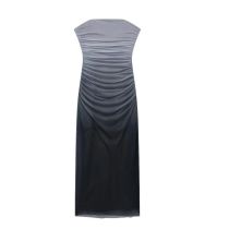 Fashion Gray-black Tulle Gradient Print Maxi Skirt