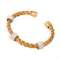 Fashion Gold Titanium Steel Diamond Ring Braided Hollow Open Bracelet