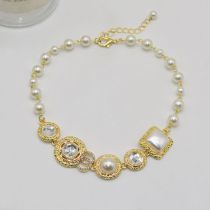 Fashion Gold Alloy Diamond And Pearl Patchwork Beaded Necklace